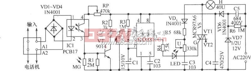 555声控延时台灯电路