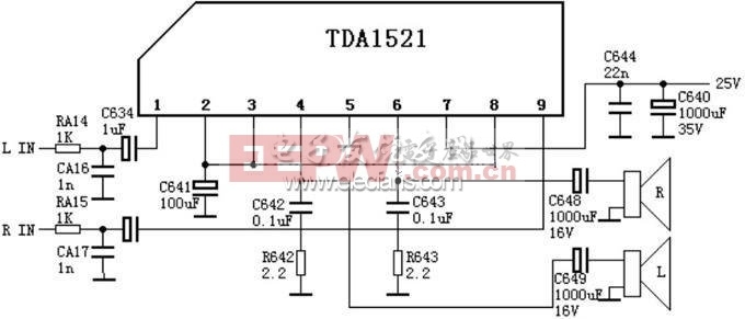 TDA1521的伴音功放应用电路