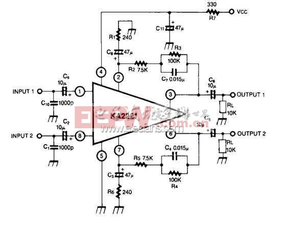基于KA2221的音频前置放大电路
