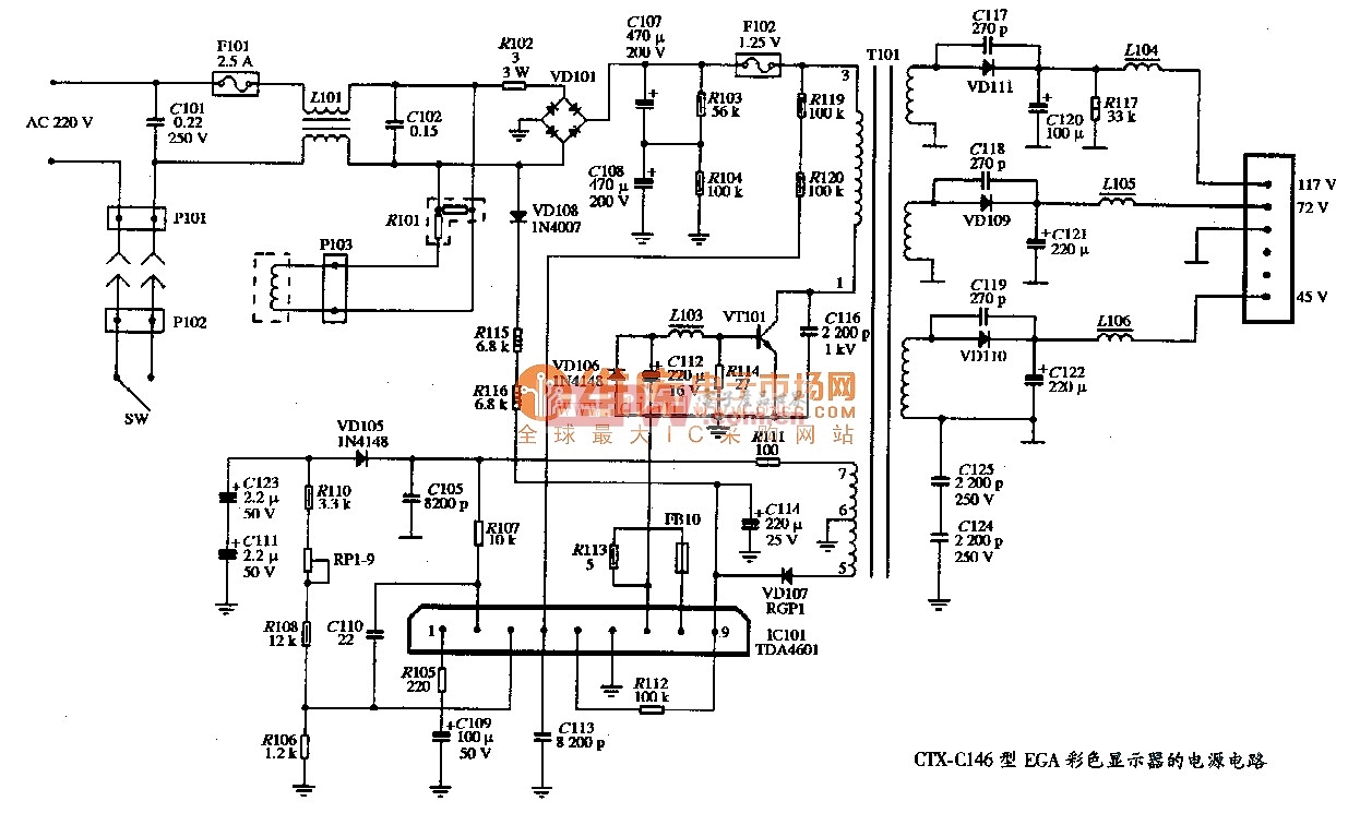 CTX-C146型EGA彩色显示器的电源电路