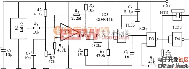 超温监测警示电路(LM35、LM741)电路