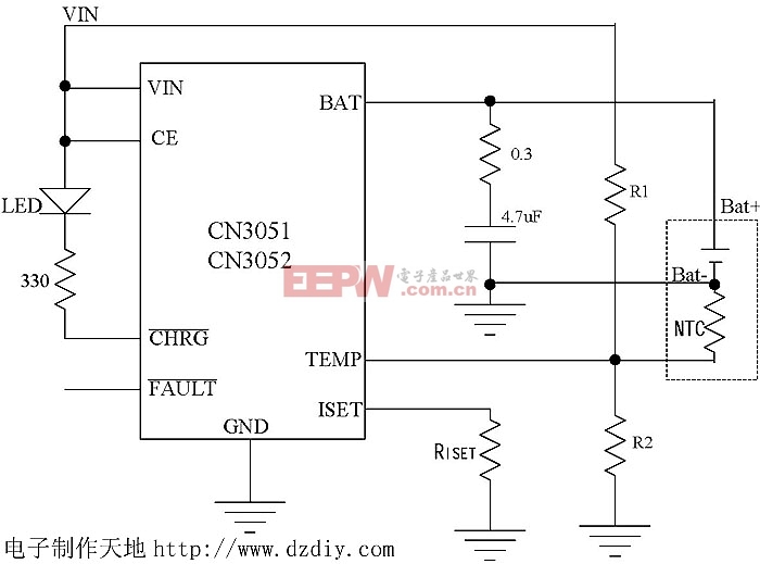 CN3051/CN3051典型应用电路--电子制作天地