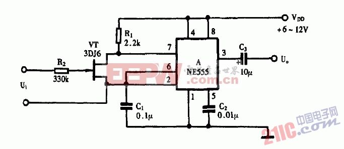 巧用NE555作电压频率转换器2电路图