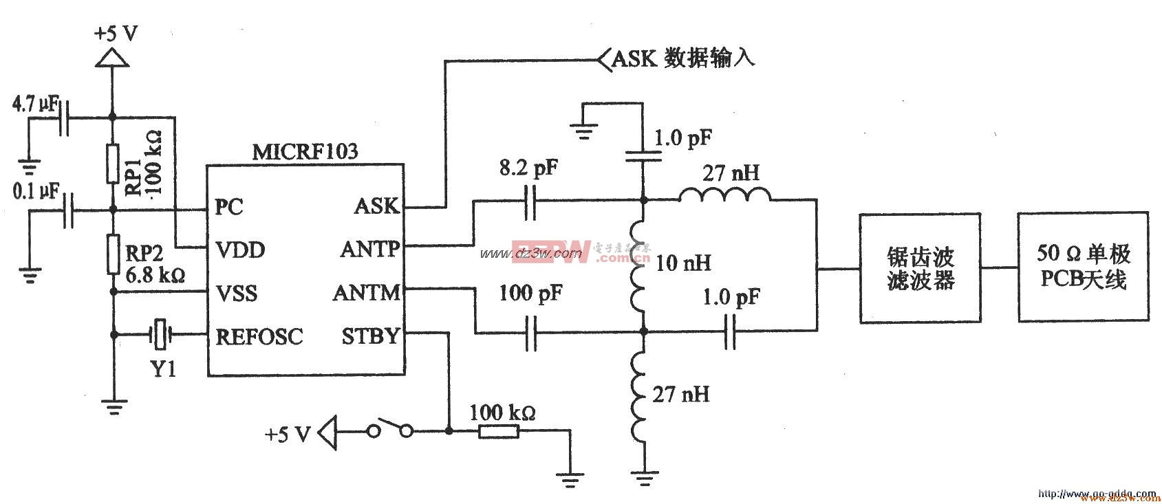 l GHz～800MHz ASK发射器MICRFl03特点及应用电路