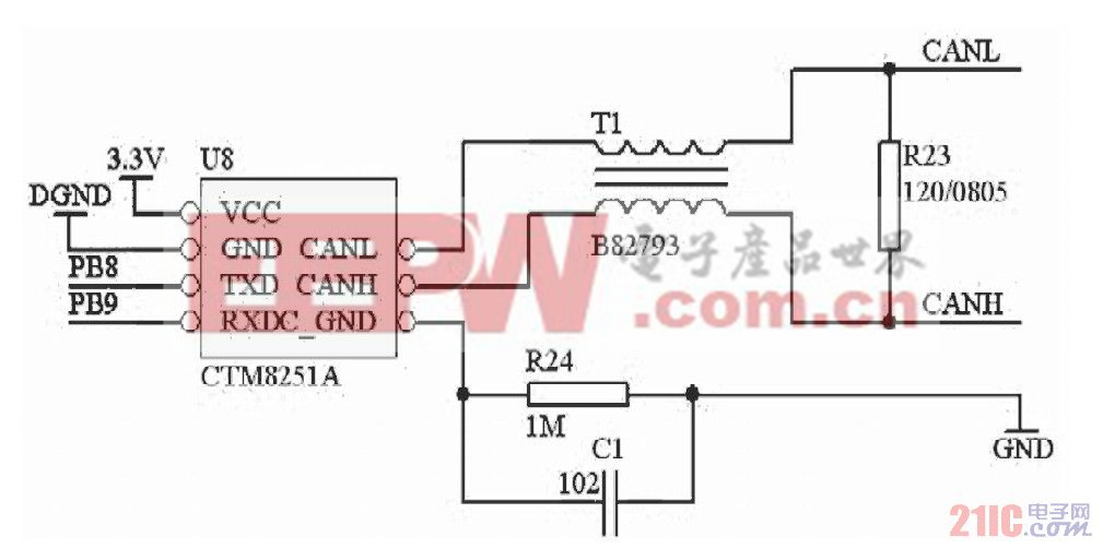 图2CAN接口硬件电路图