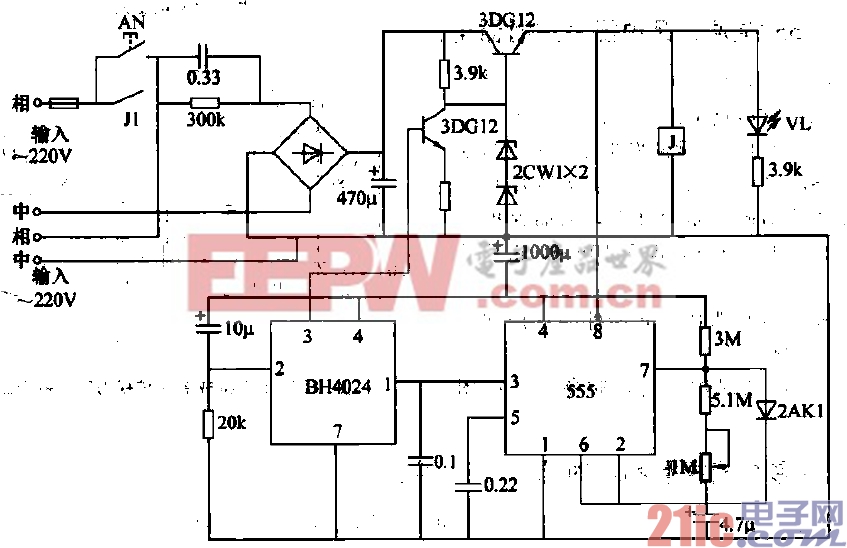 14.4h的交流电源定时器（555，BH4024）电路.gif