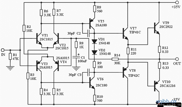 全互补晶体管功放制作电路