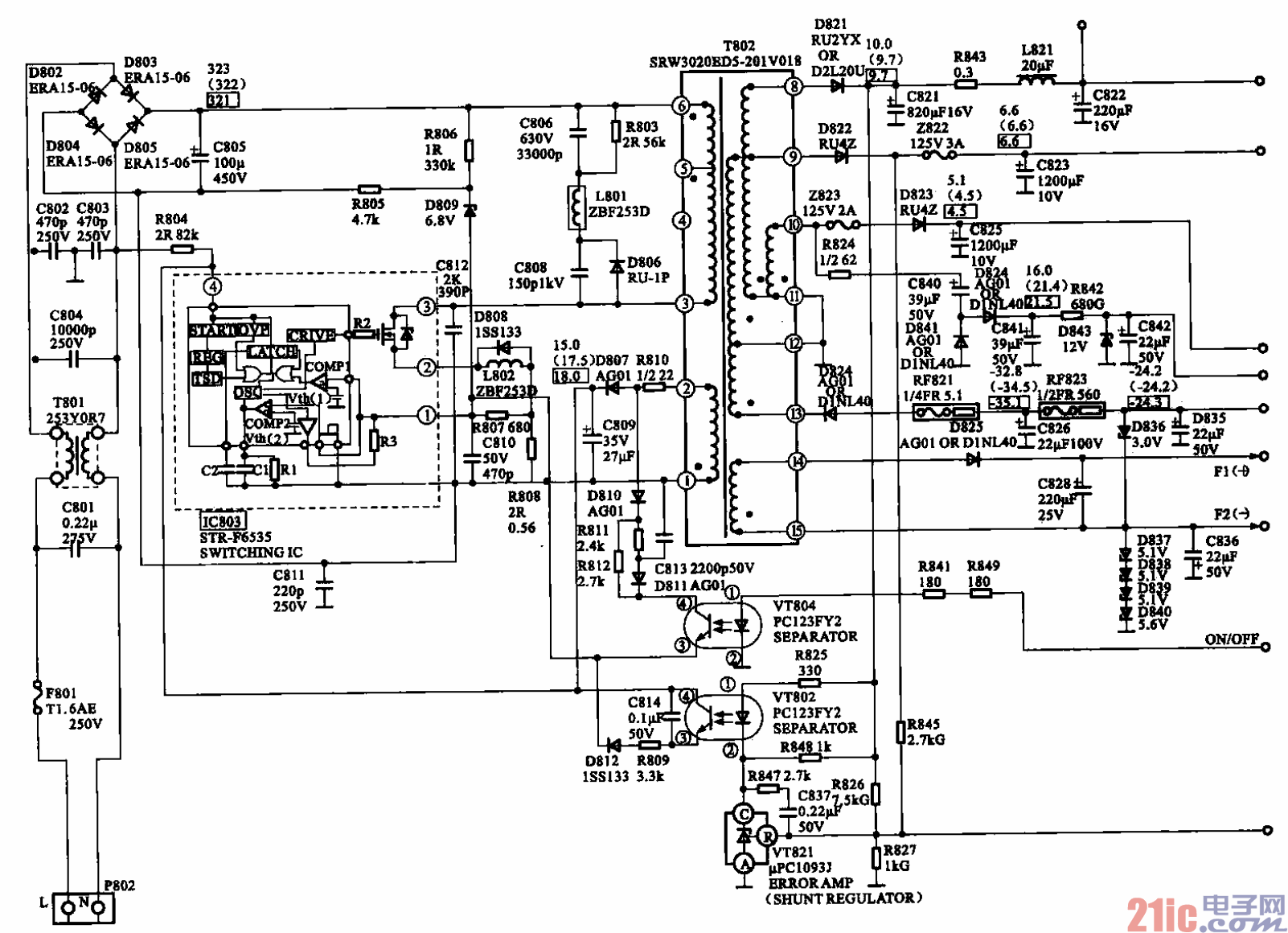 东芝SD-K320型DVD机的开关稳压电源电路