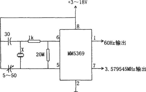MM5369构成的60Hz时基发生器电路图