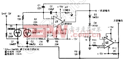 具有方波和三角波输出的10Hz-10KHz压控振荡器