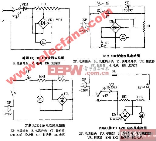 坤明EQ-300A电吹风电路图