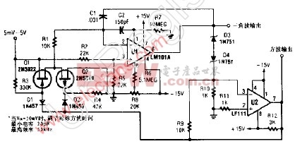 具有方波和三角波输出的10Hz-10KHz压控振荡器（