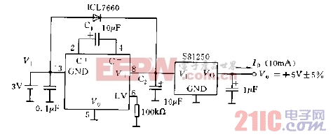 ICL7660与S80250构成的升压电路图