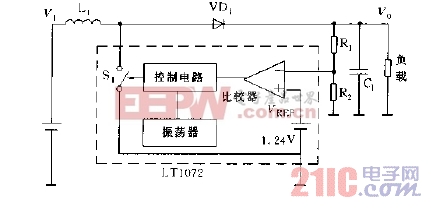 采用LT1072构成的基本升压变换器电路图