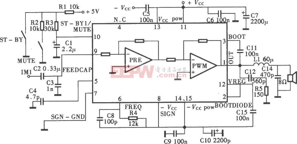 采用TDA8924单片2×120WD类功放电路