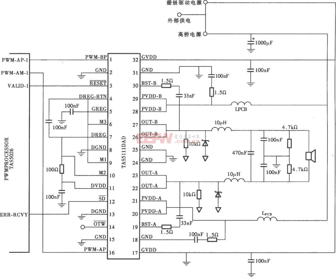 TAS5111型数字功放电路