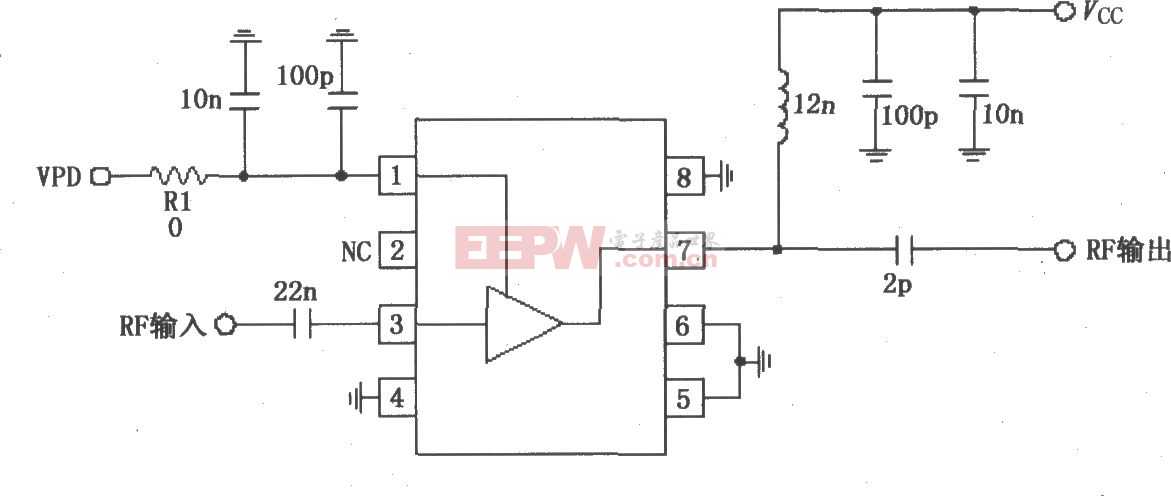 RF2347构成的836MHz低噪声放大电路图