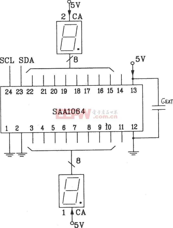 SAA1064串行I2C总线LED显示驱动集成电路静态驱动接口电路图