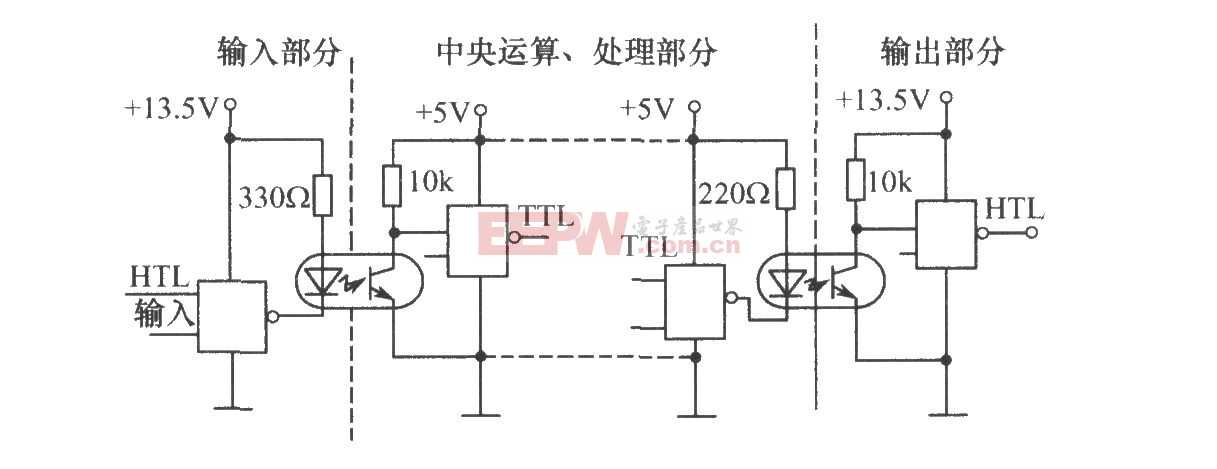 利用光电耦合器的计算机接口电平匹配电路图