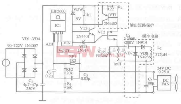 基于HIP6500芯片的具有短路保护功能的降压稳压电路