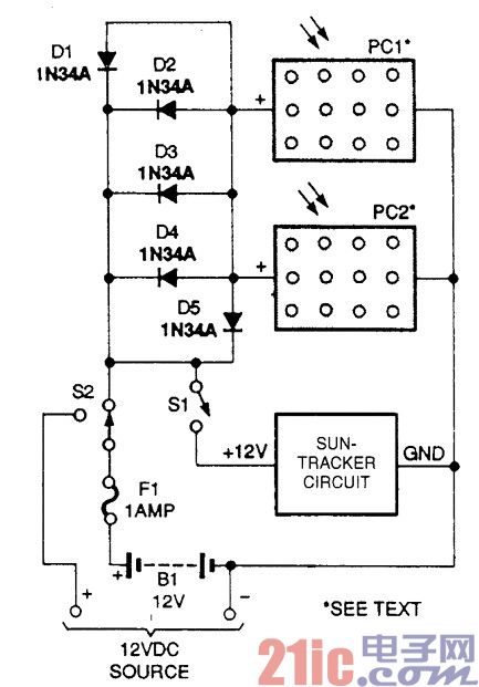 可充电的太阳能追踪器电路图