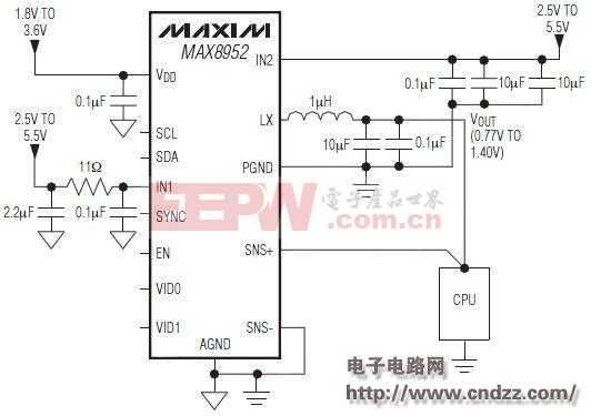 MAX8952 平板电脑用2.5A降压型调节器应用电路