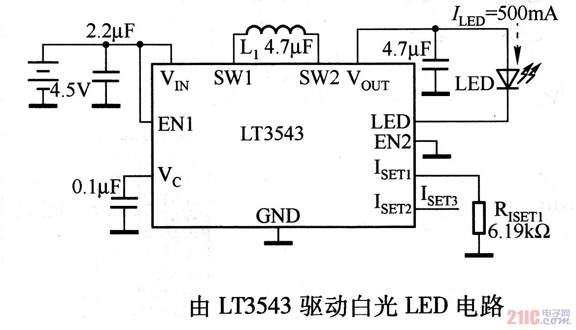 由LTC3543驱动白光LED电路图