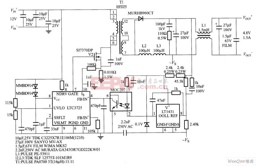 LTC3725控制的12~48V DC/DC电路