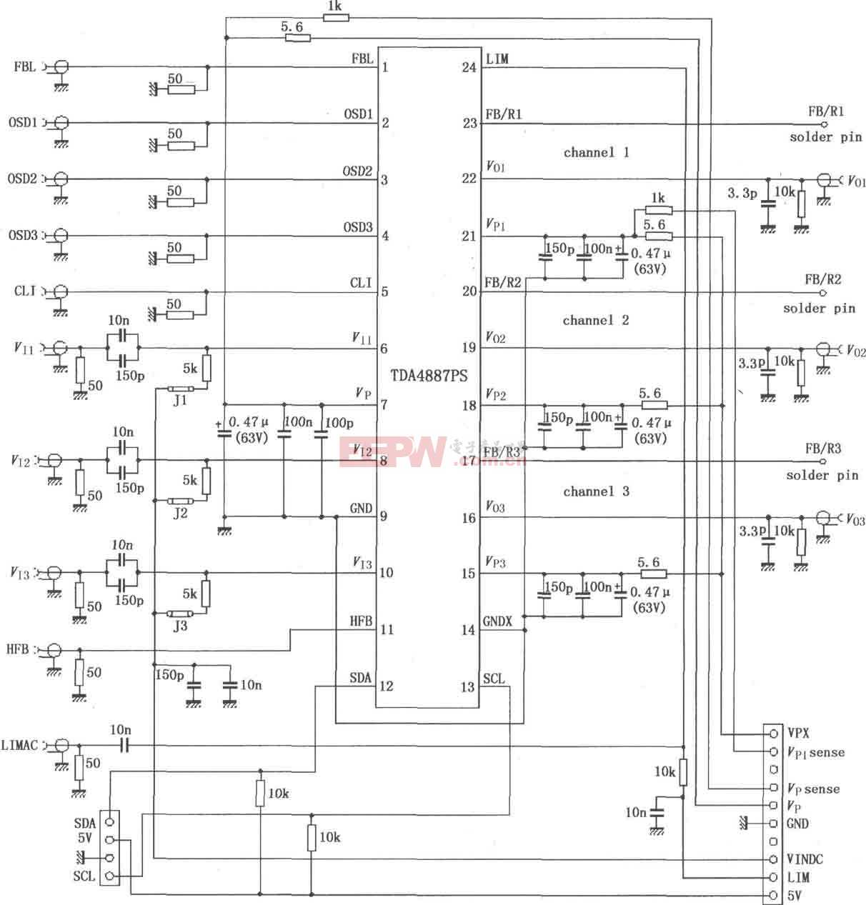 TDA4887PS利用内部正反馈的测试电路图